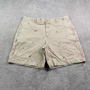 LL Bean Shorts Mens 38 Tan Khaki Chino Fly Fishing Lure Embroidered Outdoors